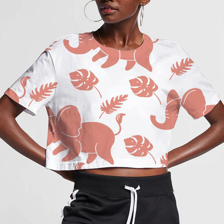 Funny Pink Elephants And Tropical Leaves 3D Women's Crop Top