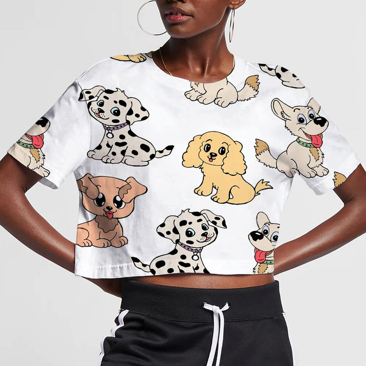 Funny Multicolored Puppies Dogs In Cartoon Background 3D Women's Crop Top