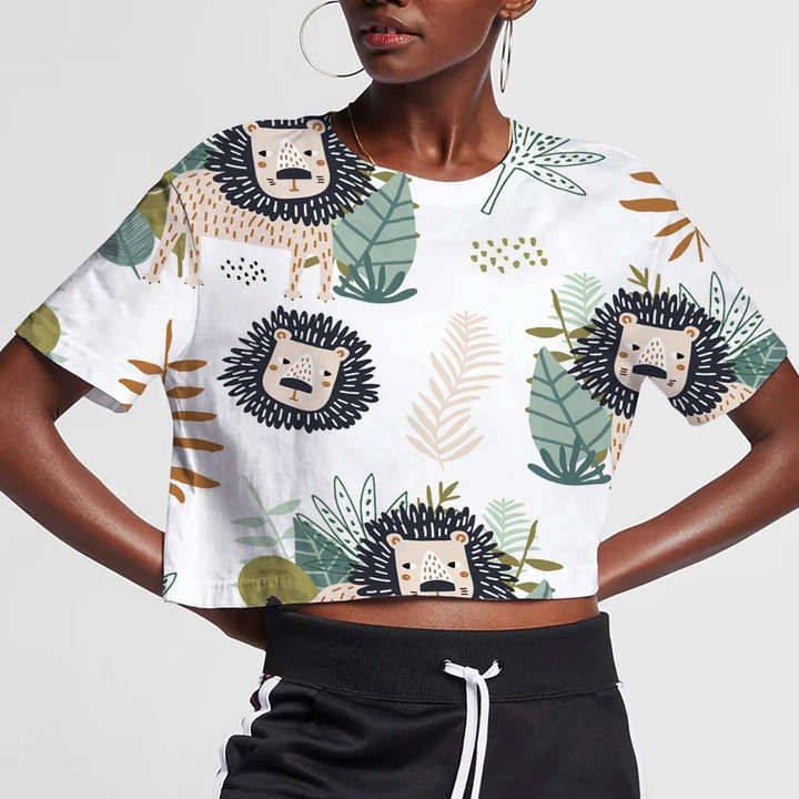 Funny Lions And Tropical Leaves 3D Women's Crop Top