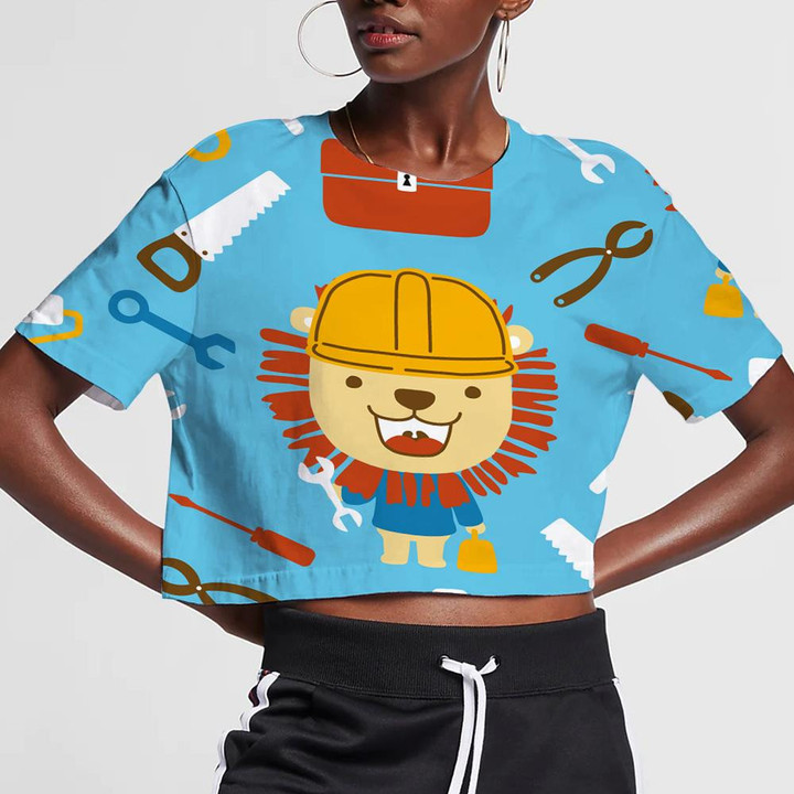Funny Lion The Builder With Its Tools 3D Women's Crop Top