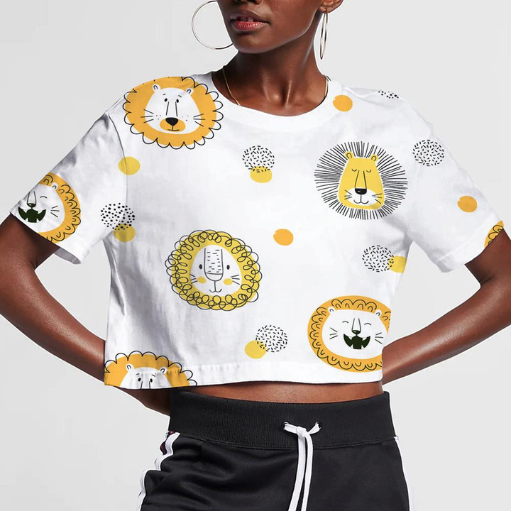 Funny Lion And Dots On White Background 3D Women's Crop Top