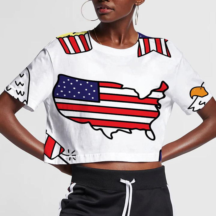 Funny Hand Painting Map Of USA With Eagle Hat Cupcake 3D Women's Crop Top