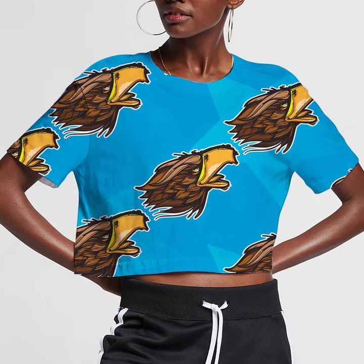 Funny Eagle Head On Blue Background 3D Women's Crop Top