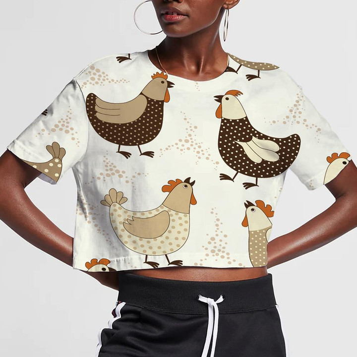 Funny Chicken And Small Dots On White Background 3D Women's Crop Top