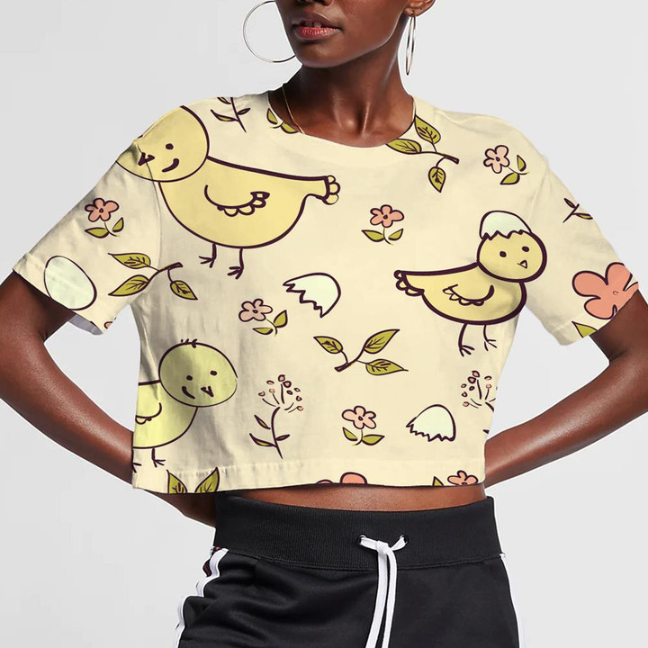 Funny Chicken And Egg Shell With Plants 3D Women's Crop Top