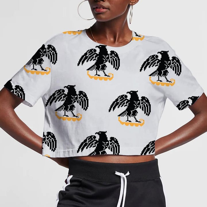 Funny Black Eagles Raised Wings Standing On Yellow 3D Women's Crop Top