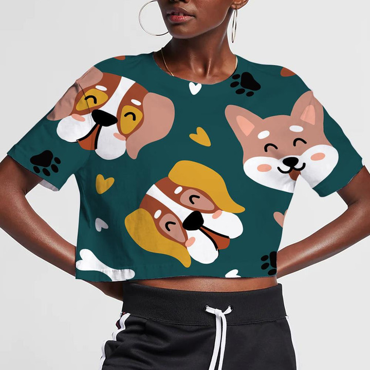 Friendly Animal Dogs Character In Cartoon Background 3D Women's Crop Top