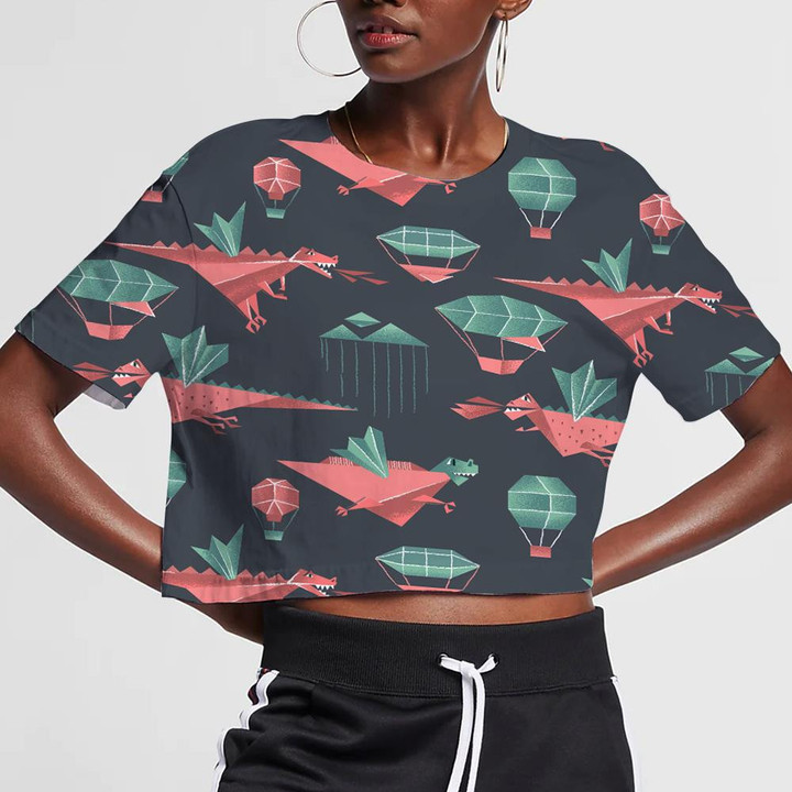 Flying Dragons Geometric And Hot Air Balloon 3D Women's Crop Top