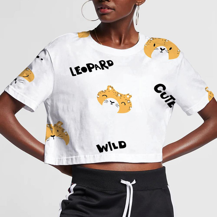 Faces Of A Leopard With Different Characters And Various Words 3D Women's Crop Top