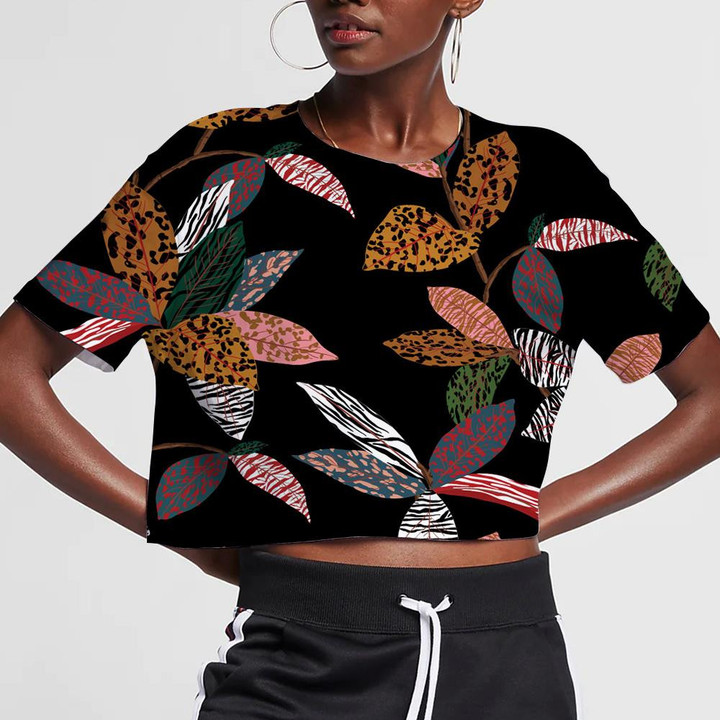Exotic Plant With Animal Skin Leopard In The Wild Jungle 3D Women's Crop Top