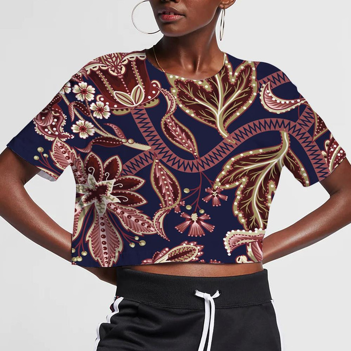 Ethnic Pattern With Indian Ornament Amazing Flower Branches 3D Women's Crop Top