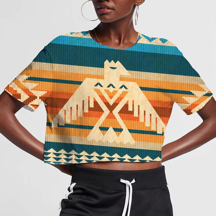 Eeagle Turned Head And Traditional Geometric Motifs 3D Women's Crop Top