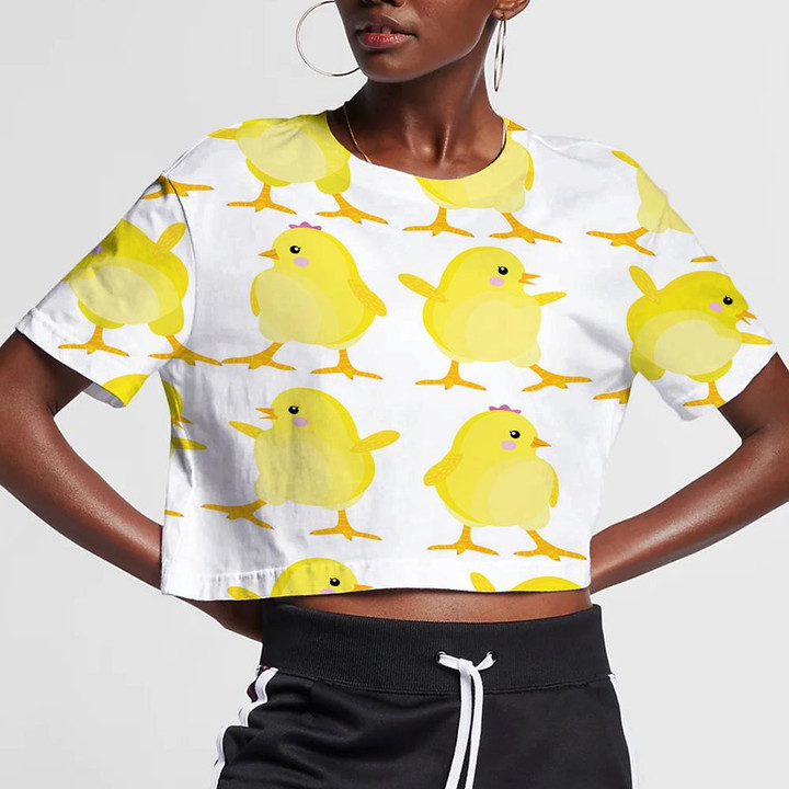 Easter Baby Little Chickens On White Background 3D Women's Crop Top