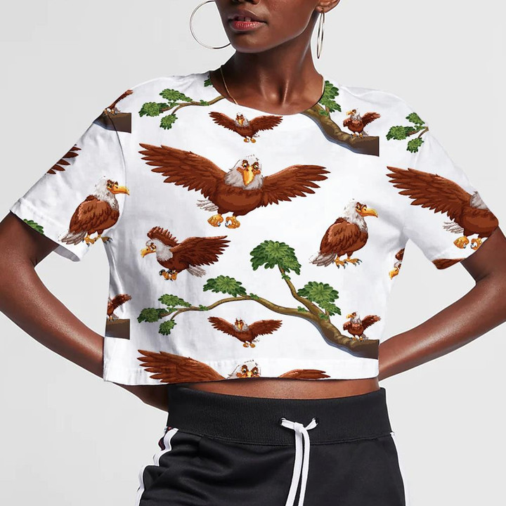 Eagles Flying And Sitting On Tree Branch 3D Women's Crop Top