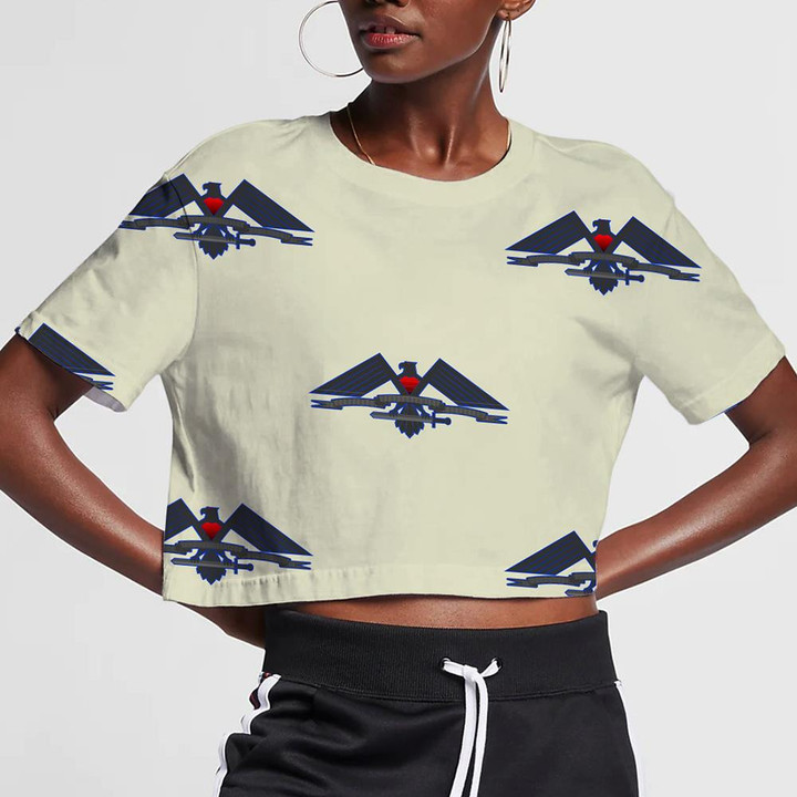 Eagle With Spread Wings And Sord In Its Claws 3D Women's Crop Top