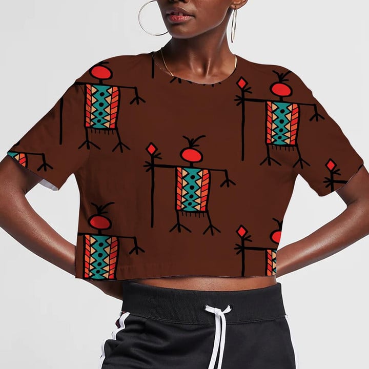 Dress Tribal Style People Shape With Spear In Hand 3D Women's Crop Top