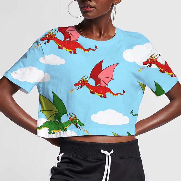 Dragons Are Flying In The Sky 3D Women's Crop Top
