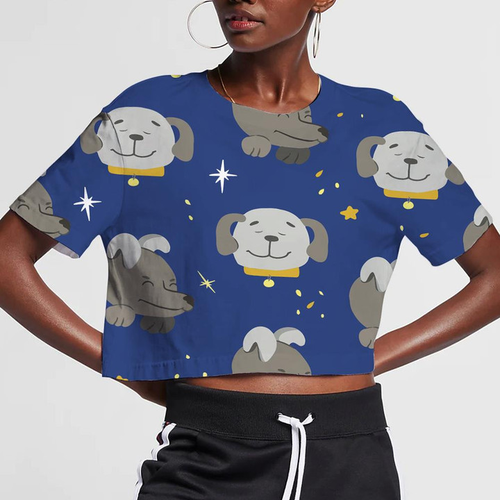Dogs The Night Sky With Stars In Cartoon Background 3D Women's Crop Top