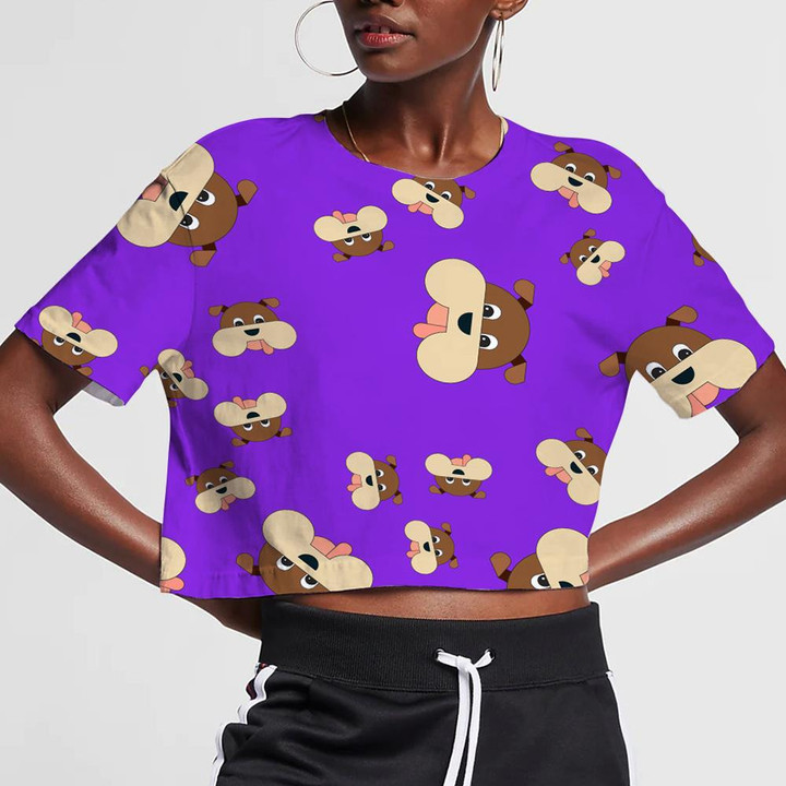 Dogs Head In Cartoon Style On A Colored 3D Women's Crop Top