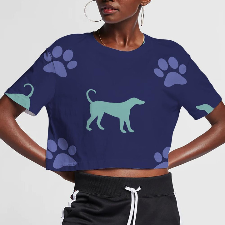 Dog Standing With Paw Foot Print Background 3D Women's Crop Top