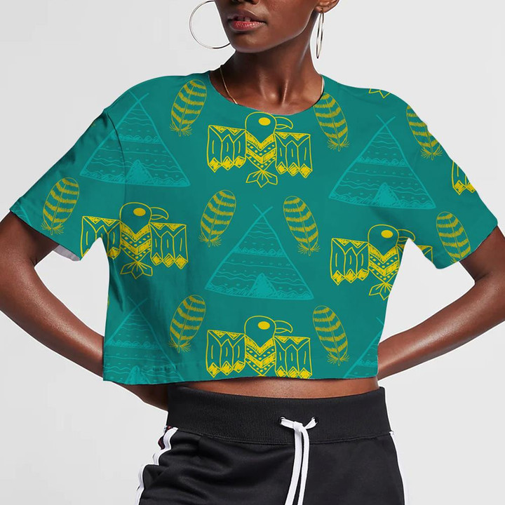 Different Tribal Symbols Wigwam Feathers And Eagle 3D Women's Crop Top