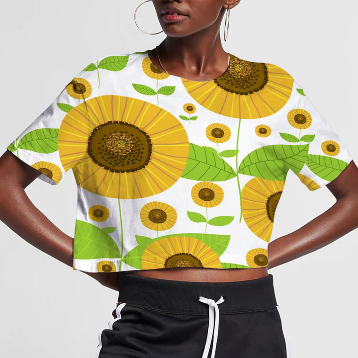 Different Sized Of Sunflower Drawing By Hand Pattern 3D Women's Crop Top