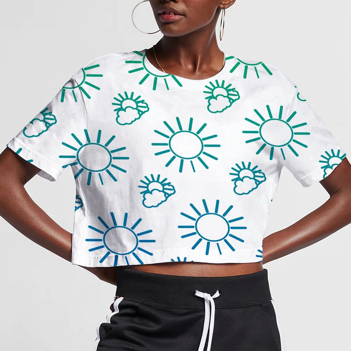 Degraded Line Nature Sun With Fluffy Clouds 3D Women's Crop Top
