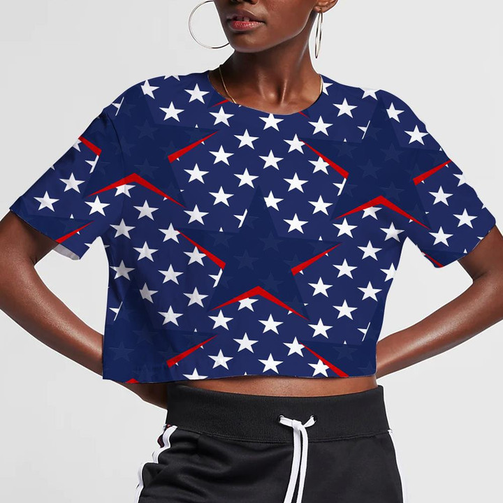 Dark Blue And White Stars In The American Flag Theme 3D Women's Crop Top