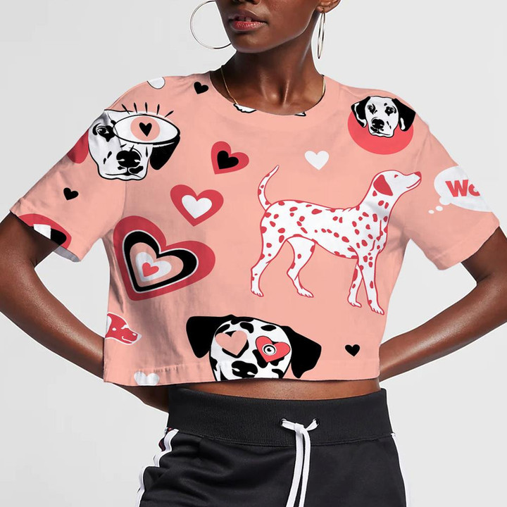 Dalmatian Dogs On A Pink Background 3D Women's Crop Top