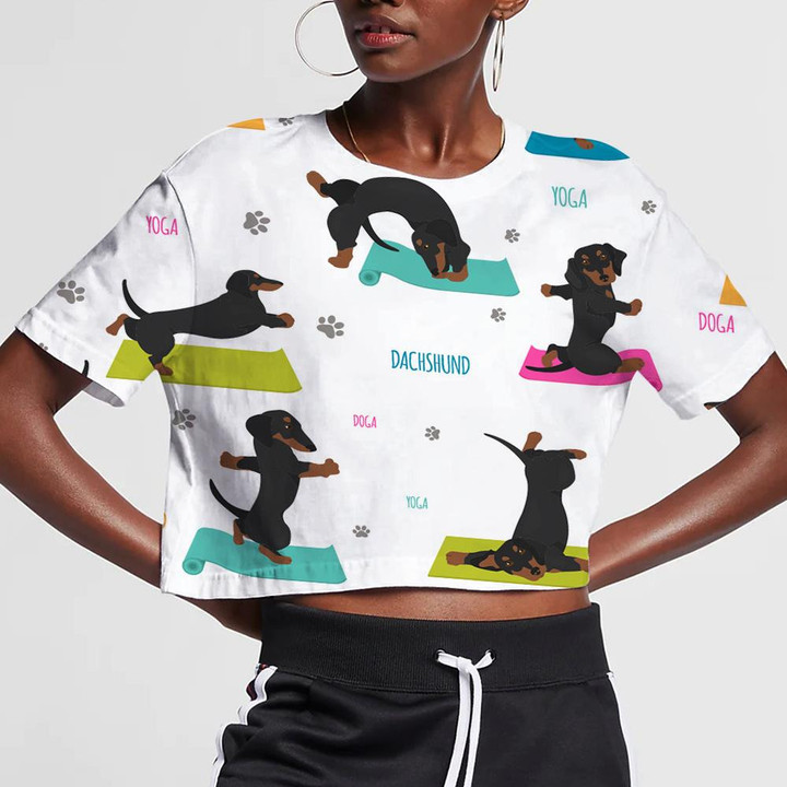 Dachshund Yoga Dogs Poses And Exercises 3D Women's Crop Top