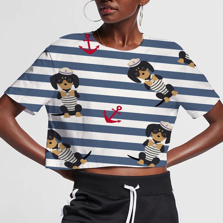 Dachshund In A Sailorman Costume With Anchors 3D Women's Crop Top