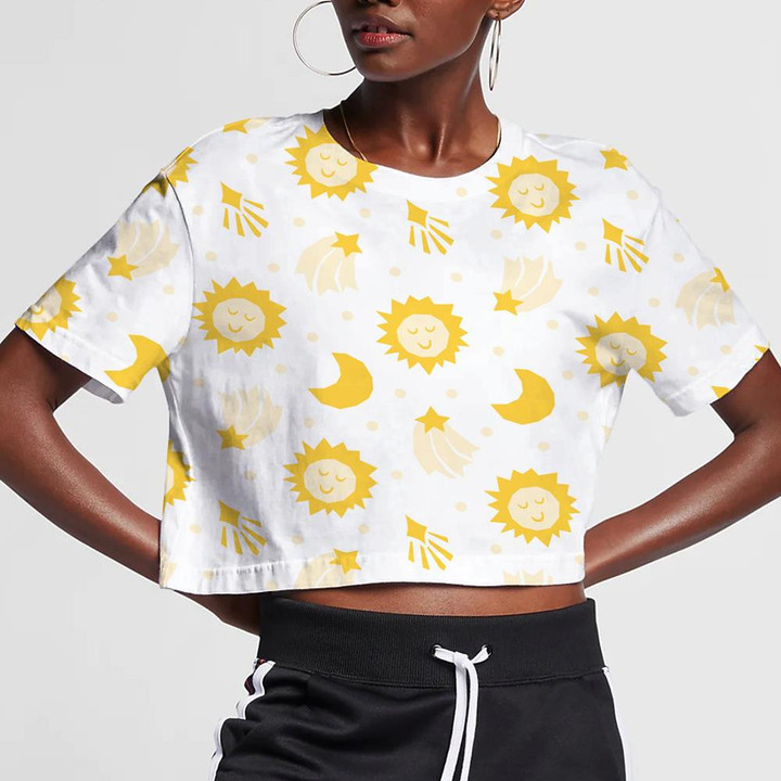 Cute Yellow Sun With Stars And Nursery 3D Women's Crop Top