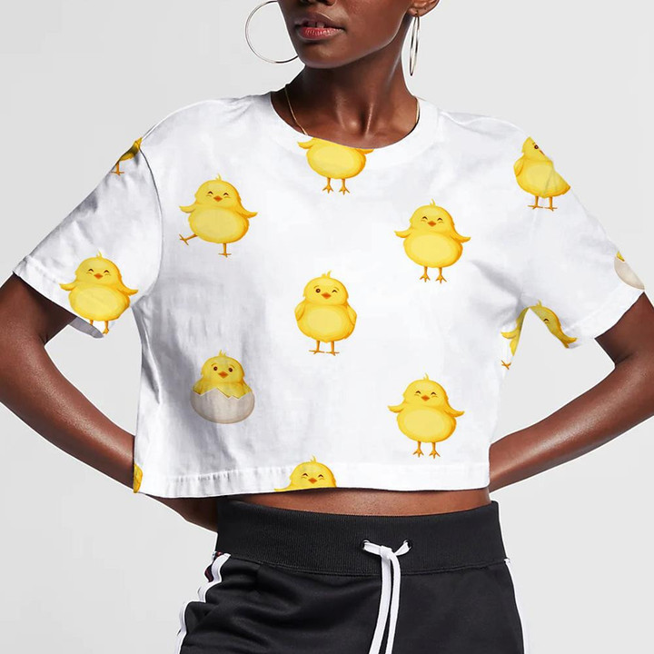 Cute Yellow Easter Chickens On White Background 3D Women's Crop Top