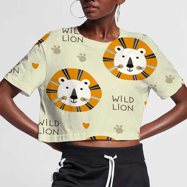 Cute Wild Lion And Footprint 3D Women's Crop Top