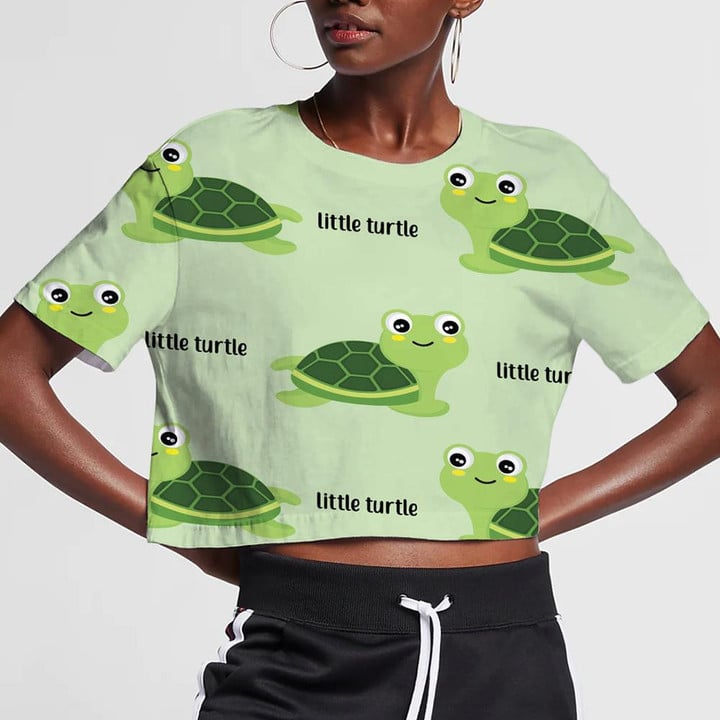 Cute Turtle And Word Little Turtle 3D Women's Crop Top