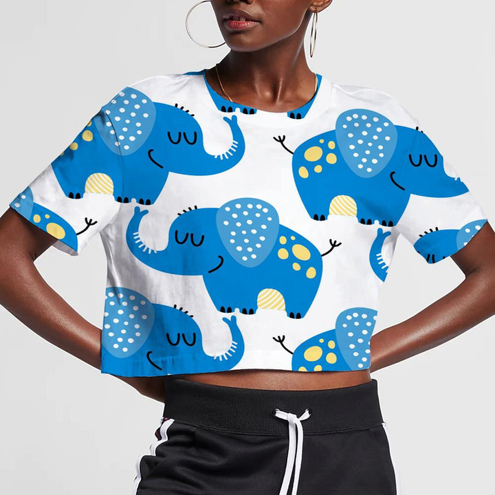 Cute Smiling Elephant With Yellow Dolka Dot 3D Women's Crop Top