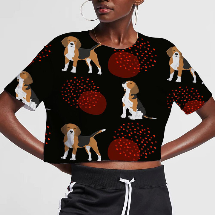 Cute Puppies Beagle And Red Fireworks 3D Women's Crop Top