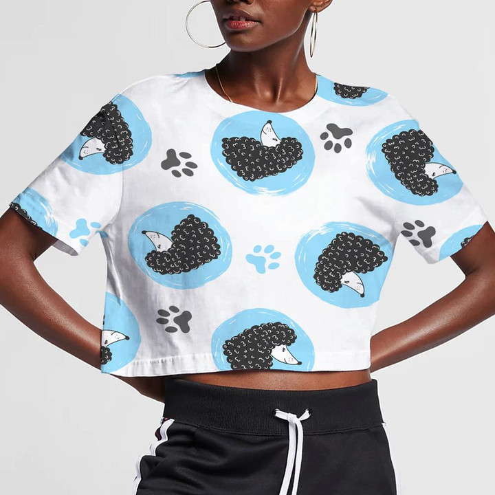 Cute Poodle Heads On Blue Circled 3D Women's Crop Top