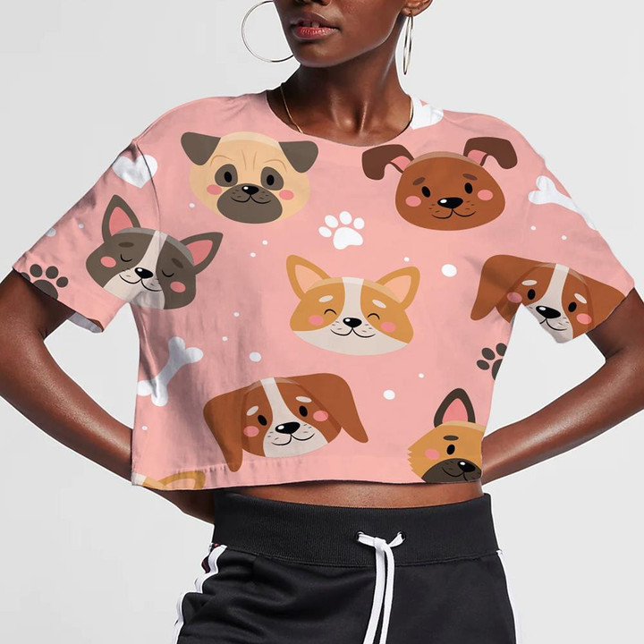 Cute Pets With Different Dogs In Flat Style 3D Women's Crop Top