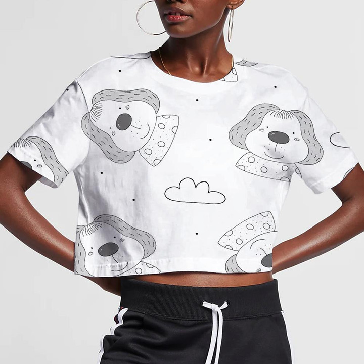 Cute Little Dog And Cloud On White 3D Women's Crop Top