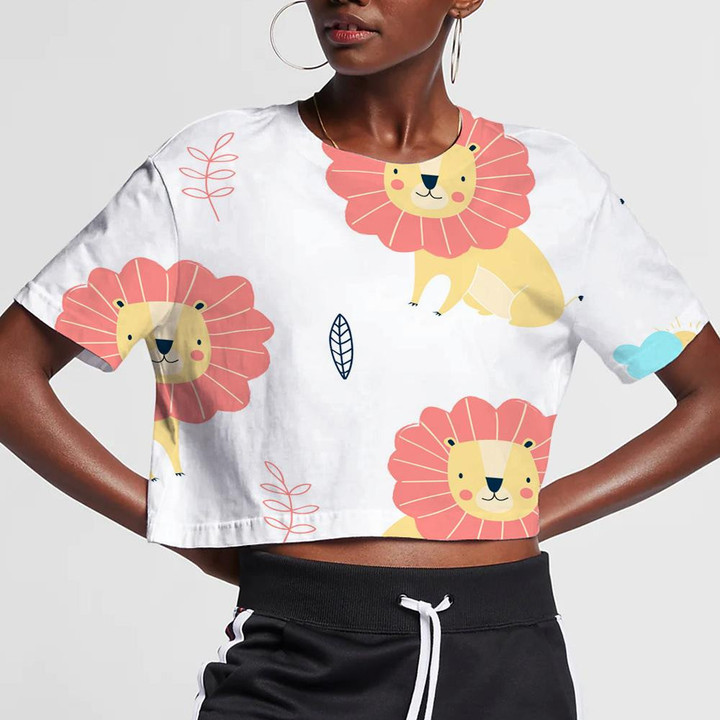 Cute Lion With Leaves Cloud And Sun 3D Women's Crop Top