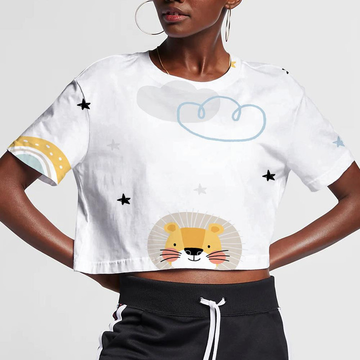 Cute Lion With Cloud Rainbow And Small Star 3D Women's Crop Top
