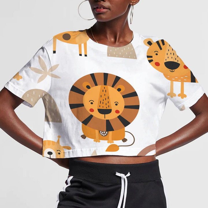 Cute Lion Tiger Giraffe And Rainbow 3D Women's Crop Top