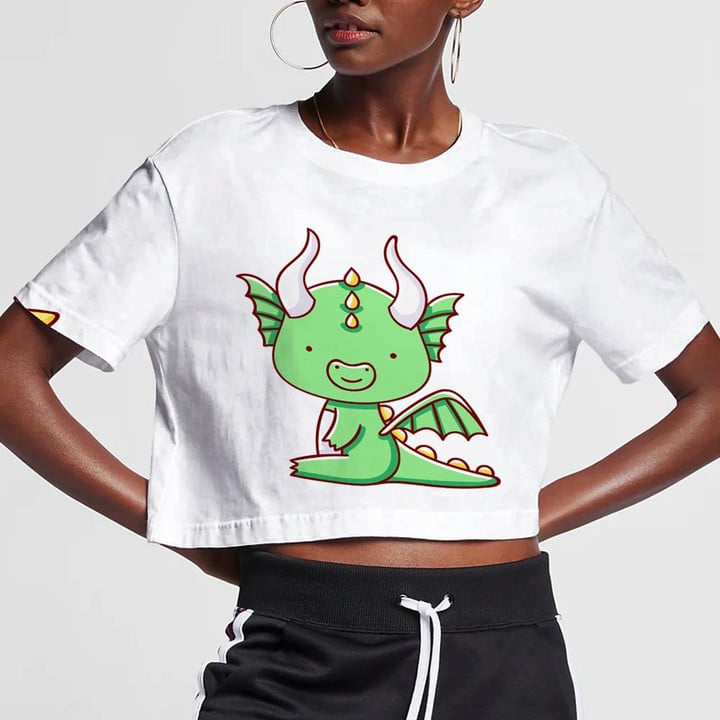 Cute Green Baby Dragon And Star 3D Women's Crop Top