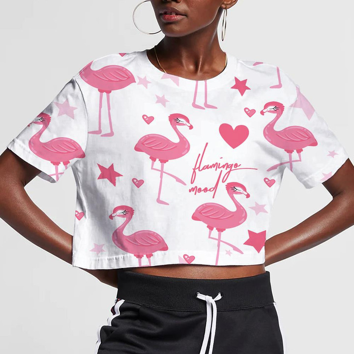 Cute Flamingo Sleeping With Pink Stars And Hearts 3D Women's Crop Top