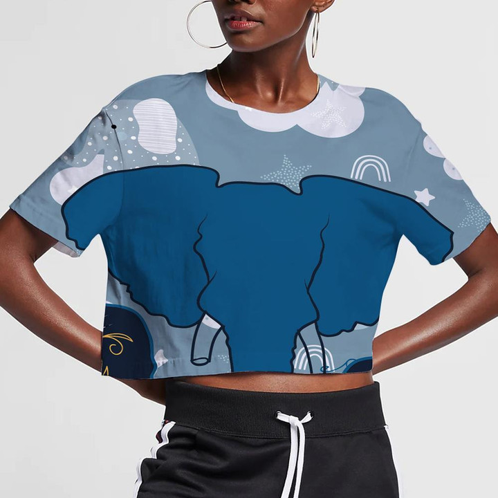 Cute Elephant With Cloud Star And Rainbow In Sky 3D Women's Crop Top