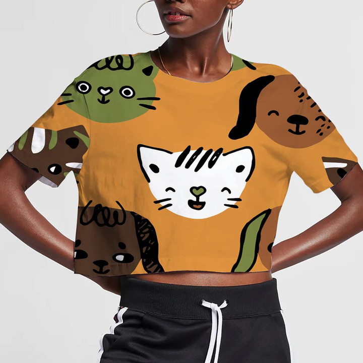 Cute Animals Heads With Emotions Cats And Dogs 3D Women's Crop Top