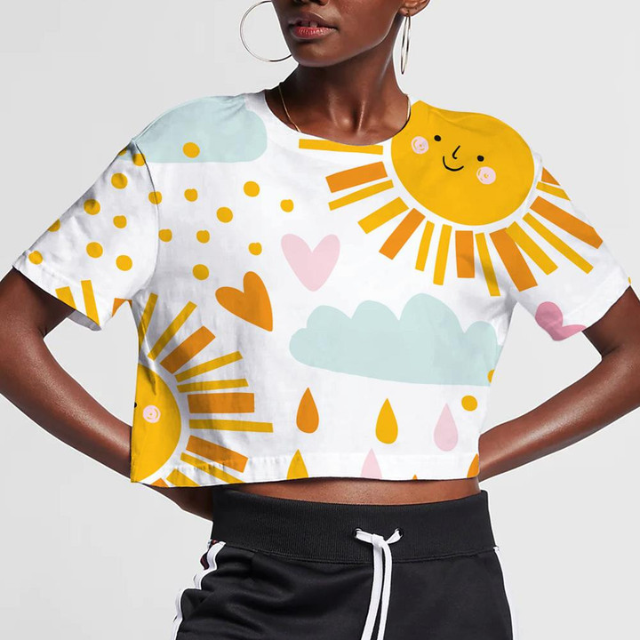 Cte Smiling Sun With Clouds And Raindrops 3D Women's Crop Top