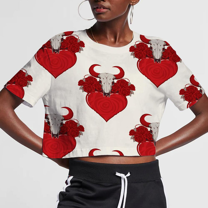 Cow On The Theme Of Love And Death 3D Women's Crop Top