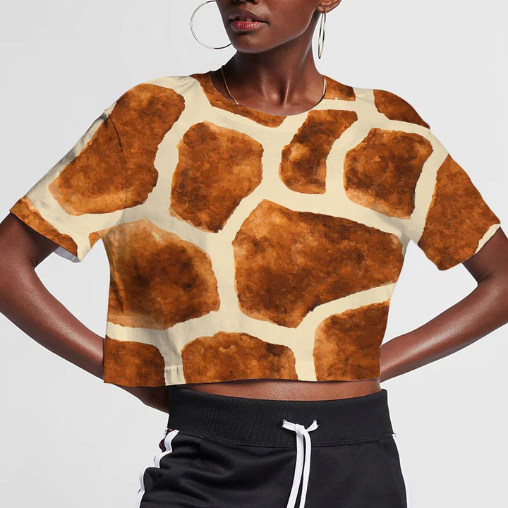 Cool Watercolor Painting Brown Giraffe Skin Pattern 3D Women's Crop Top